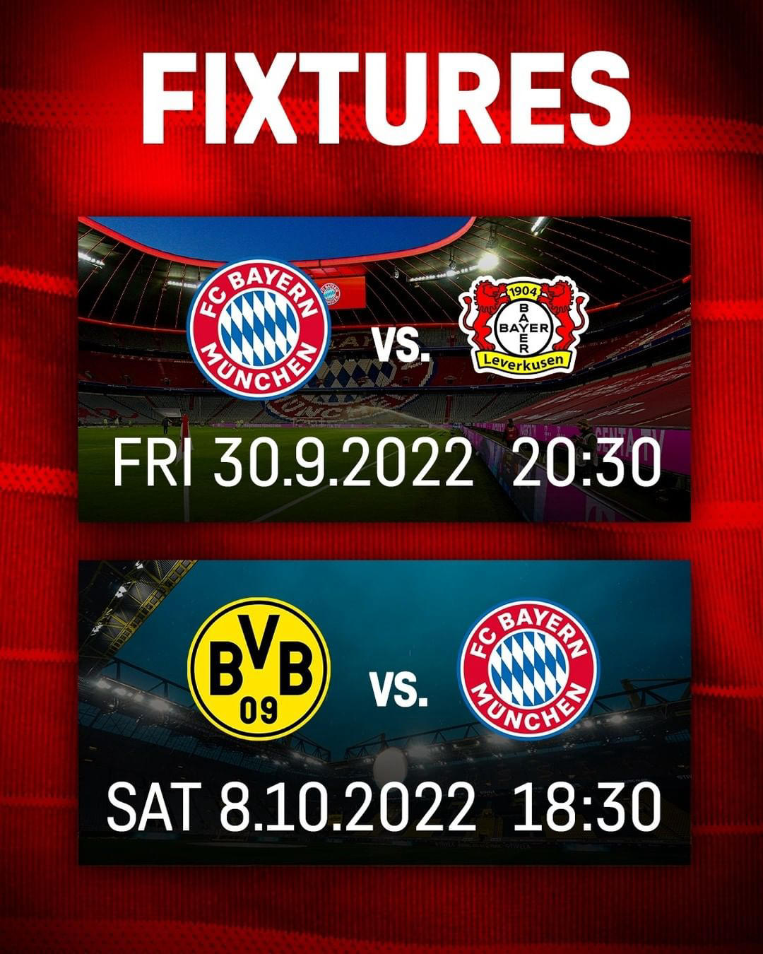 FC Bayern - Our #Bundesliga fixtures 8 and 9 have been scheduled